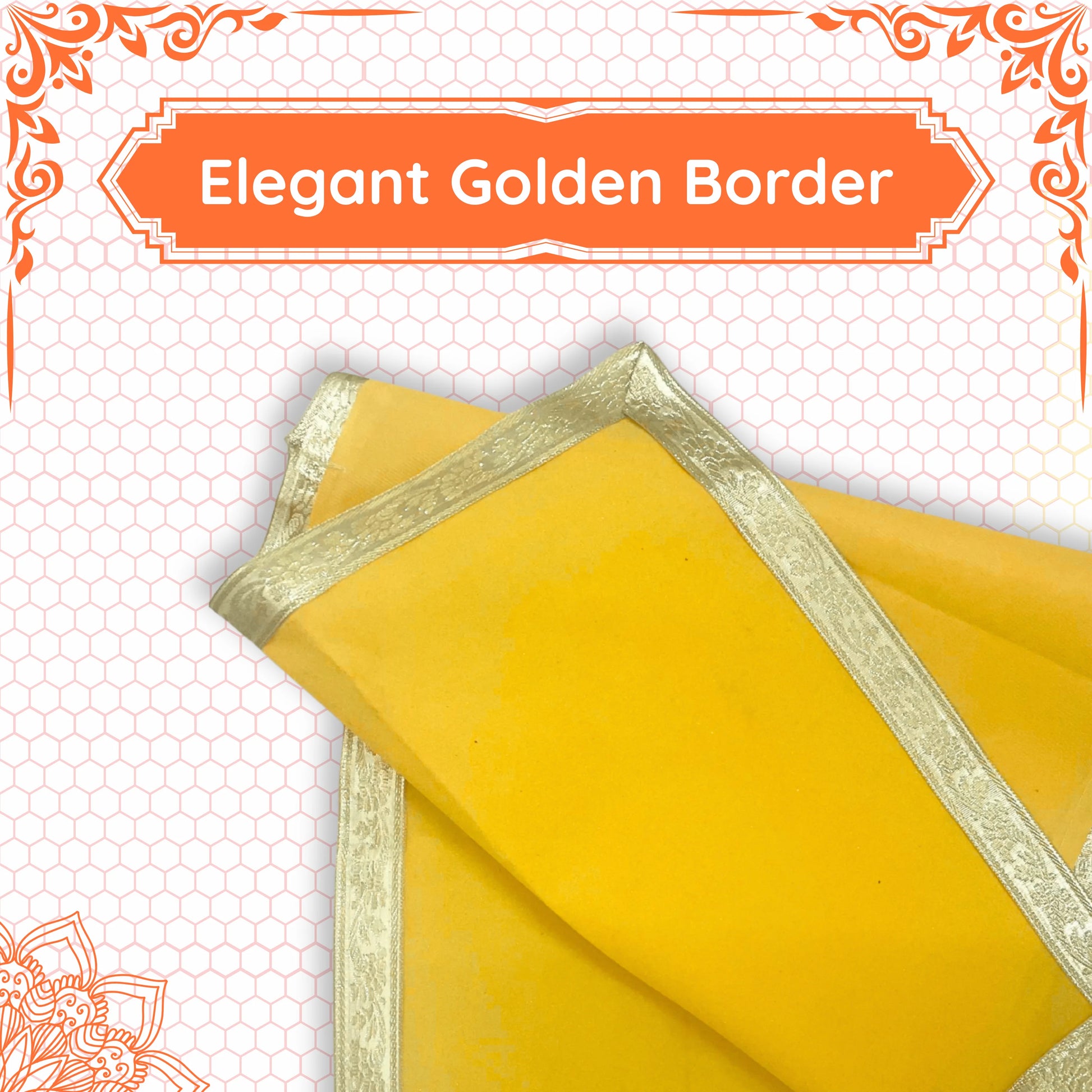 border view  of Yellow Cotton Aasan with Golden Zari Border – 19x39 inch 