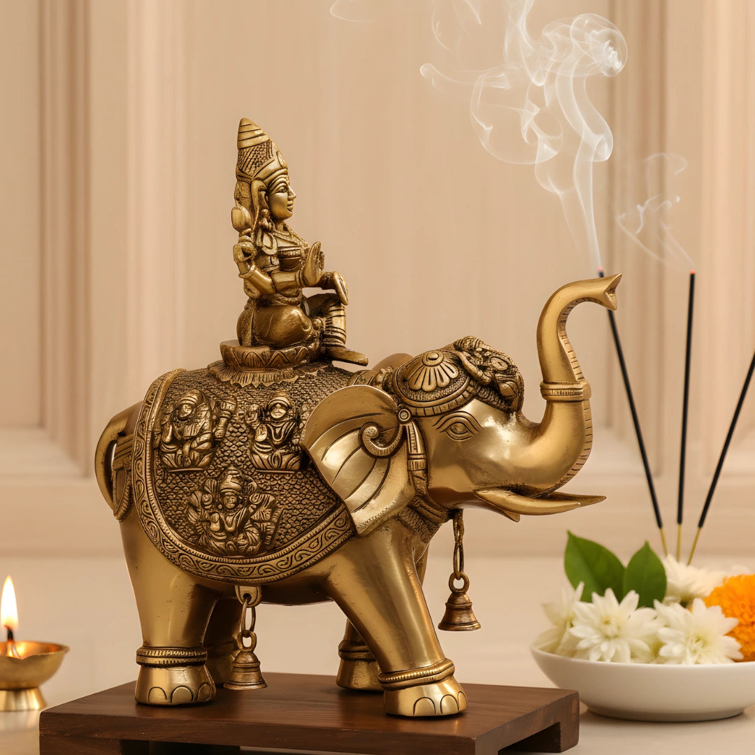brass astalakshmi idol on elephant