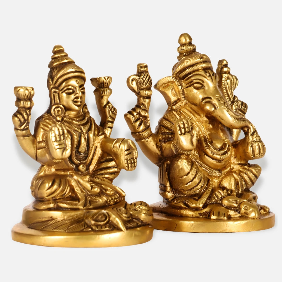 Antique Brass Lakshmi Ganesh Idol 6
