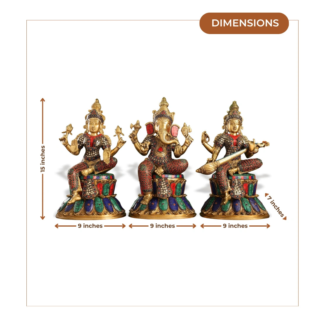 Colorful Stonework Brass Idol Set