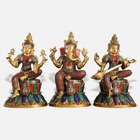 Colorful Stonework Brass Idol Set