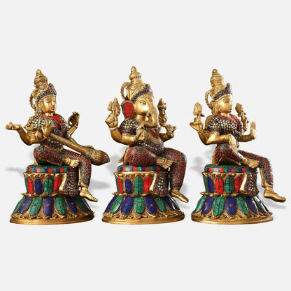 Colorful Stonework Brass Idol Set