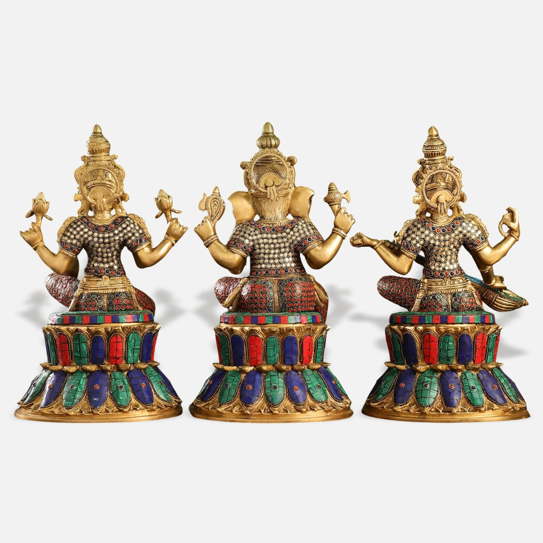 Colorful Stonework Brass Idol Set