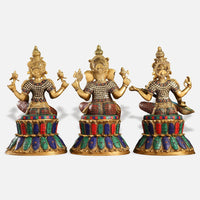 Colorful Stonework Brass Idol Set