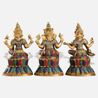 Colorful Stonework Brass Idol Set