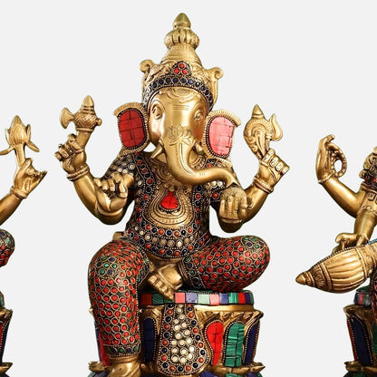 Colorful Stonework Brass Idol Set