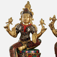 Colorful Stonework Brass Idol Set