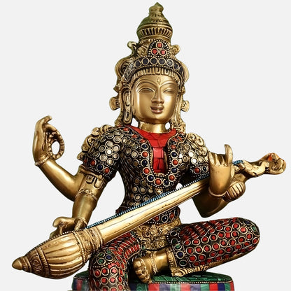 Colorful Stonework Brass Idol Set