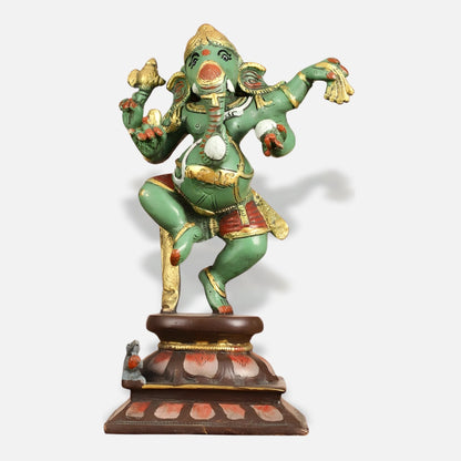 Green Dancing Ganesha Idol