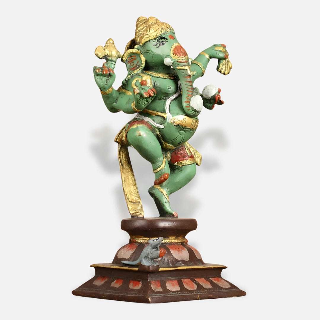 Green Dancing Ganesha Idol