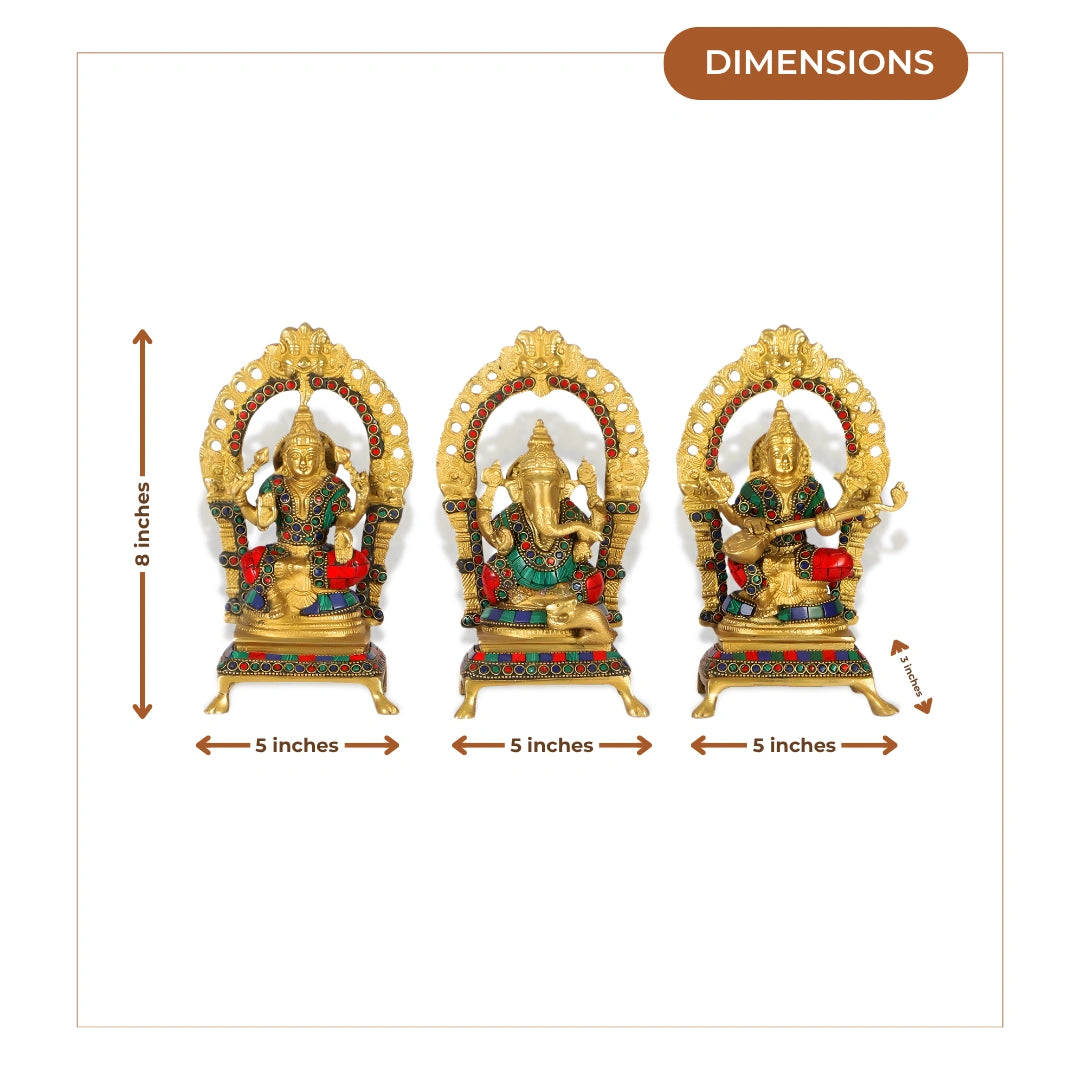 Lakshmi Ganesha Saraswati Brass Idol 2