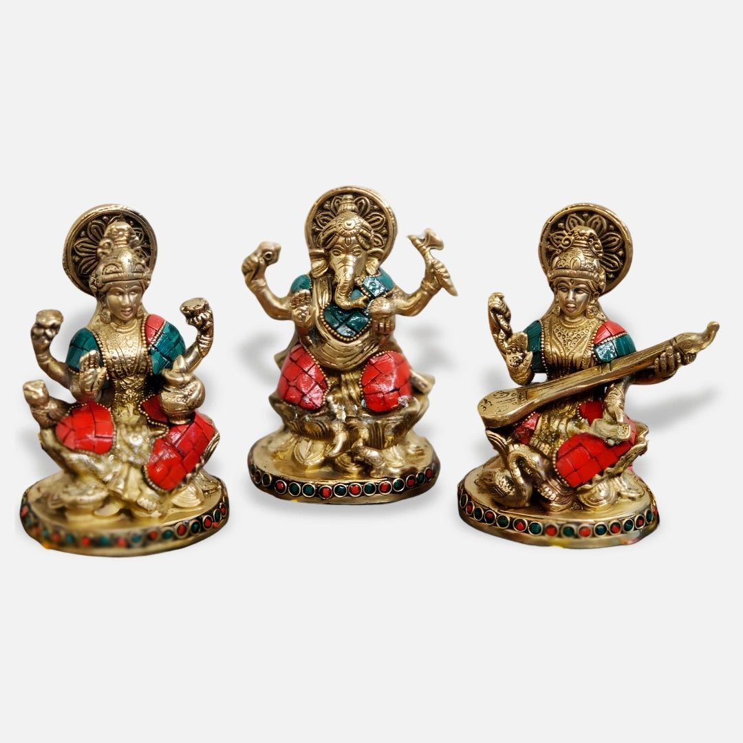 Lakshmi Ganesha Saraswati Brass Idol 1