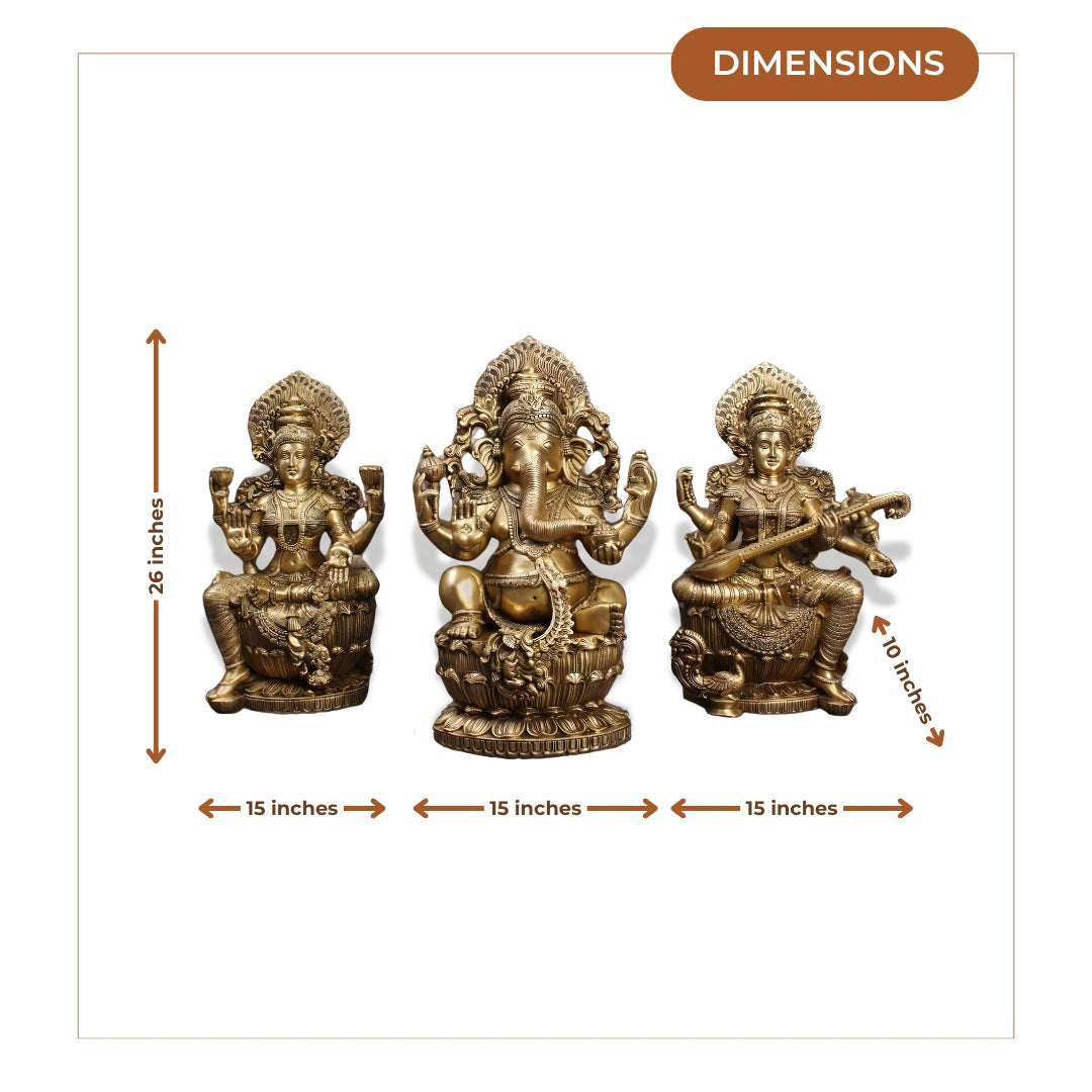 Brass Lakshmi Ganesha Saraswati Idol 7