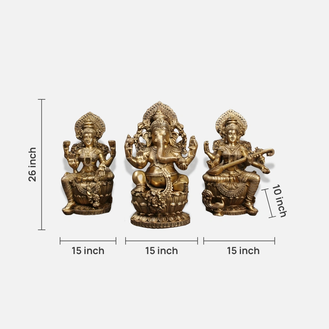 Brass Lakshmi Ganesha Saraswati Idol 7