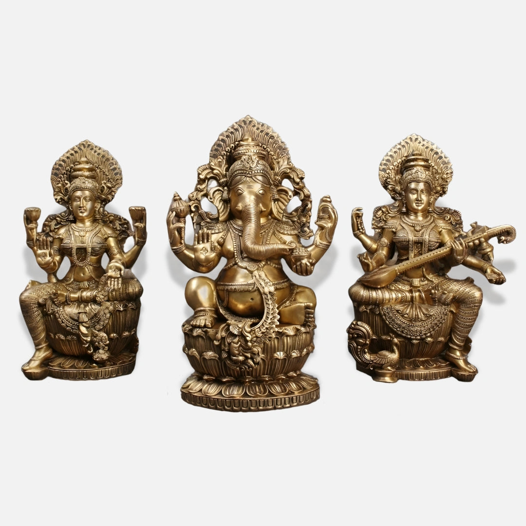 Brass Lakshmi Ganesha Saraswati Idol 7