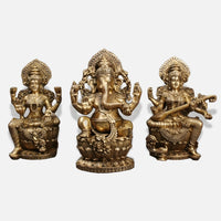 Brass Lakshmi Ganesha Saraswati Idol 7