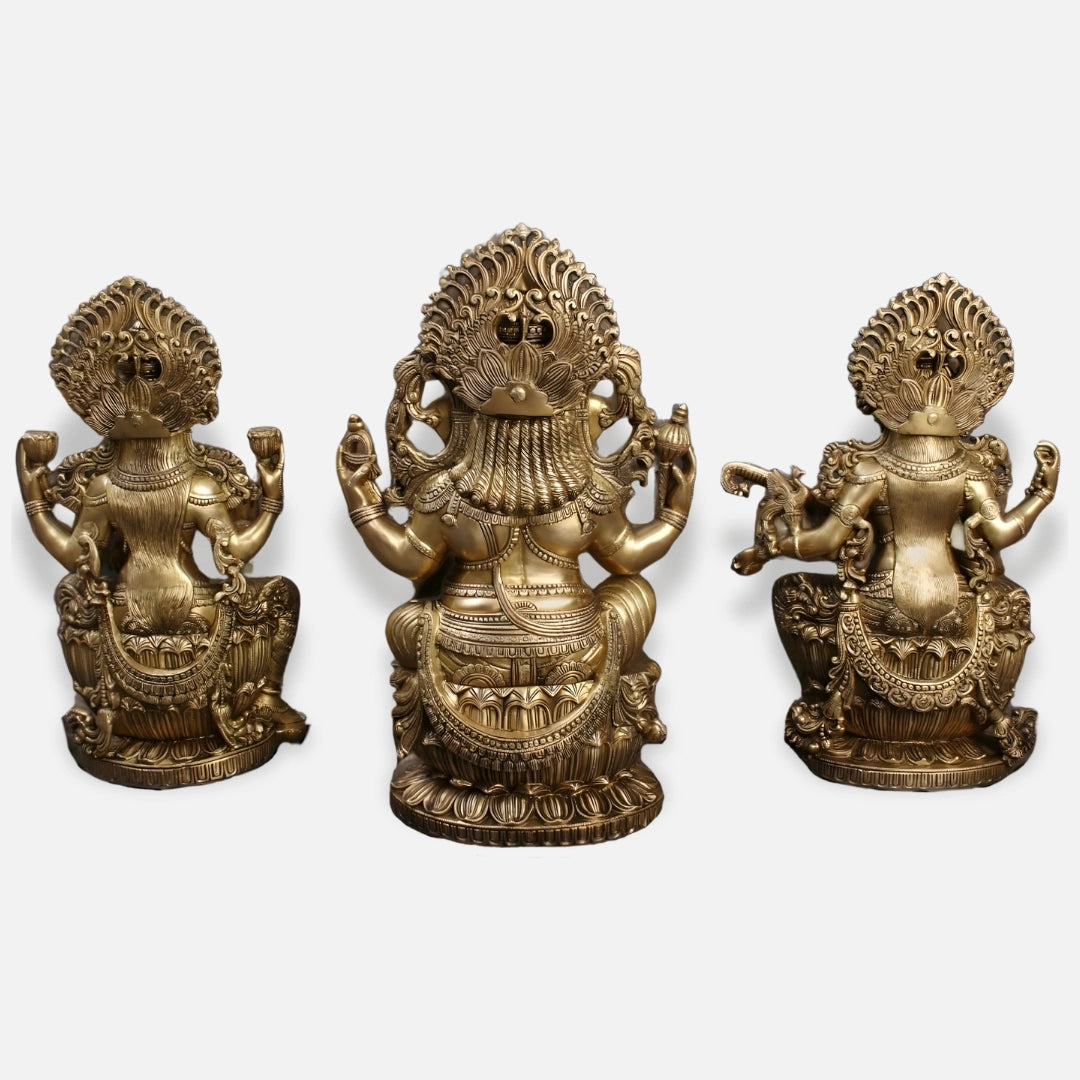 Brass Lakshmi Ganesha Saraswati Idol 7
