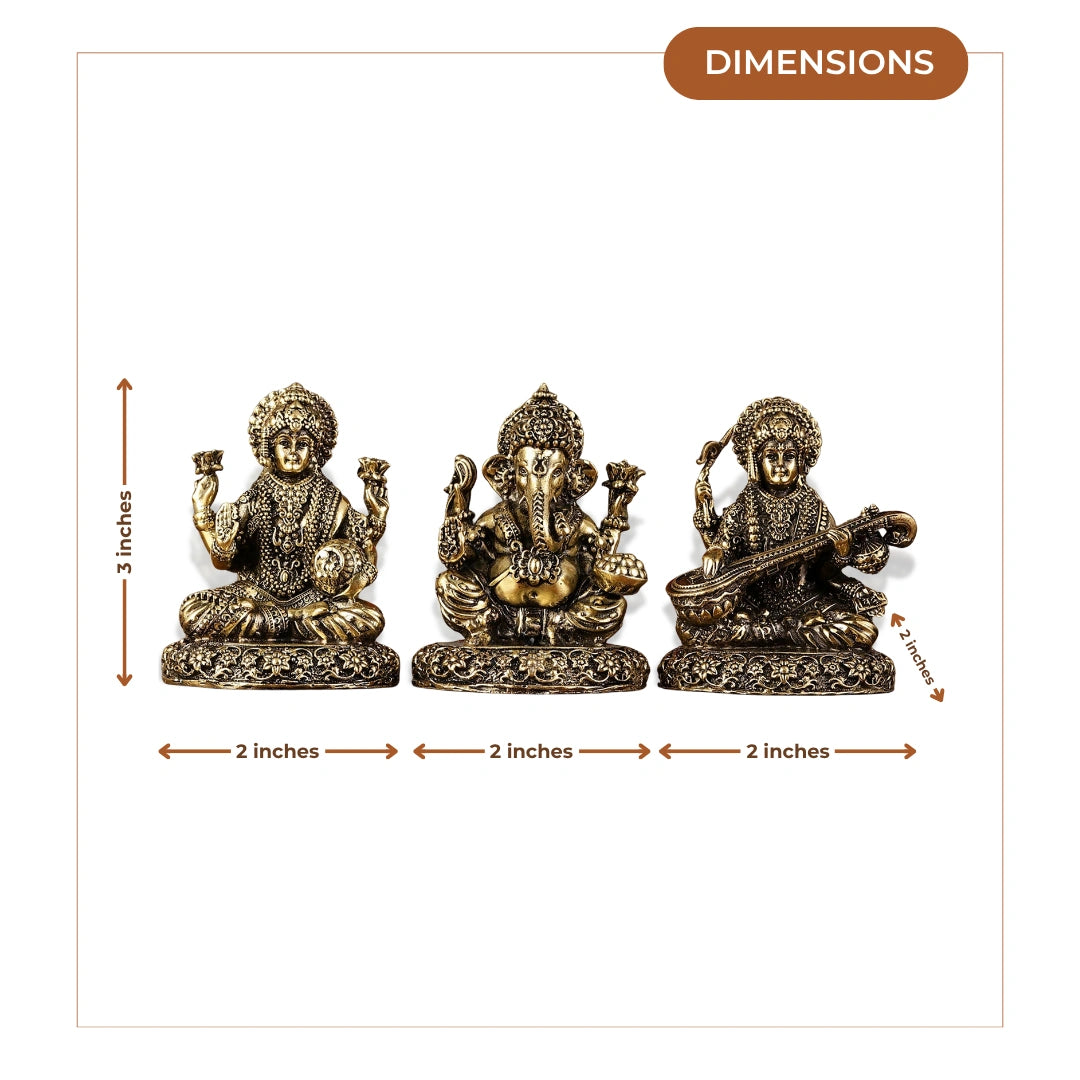 Lakshmi Ganesha Saraswati Brass Idol 3