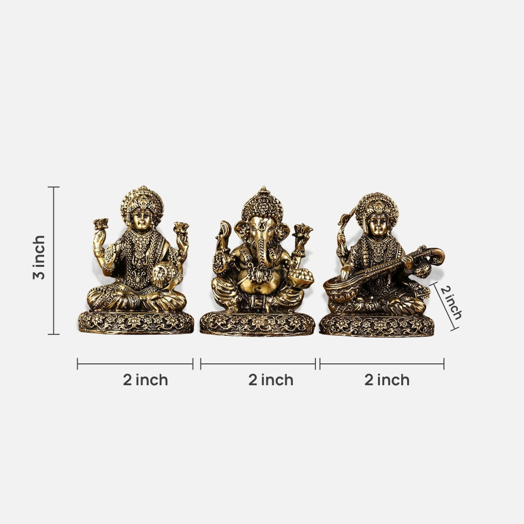 Lakshmi Ganesha Saraswati Brass Idol 3