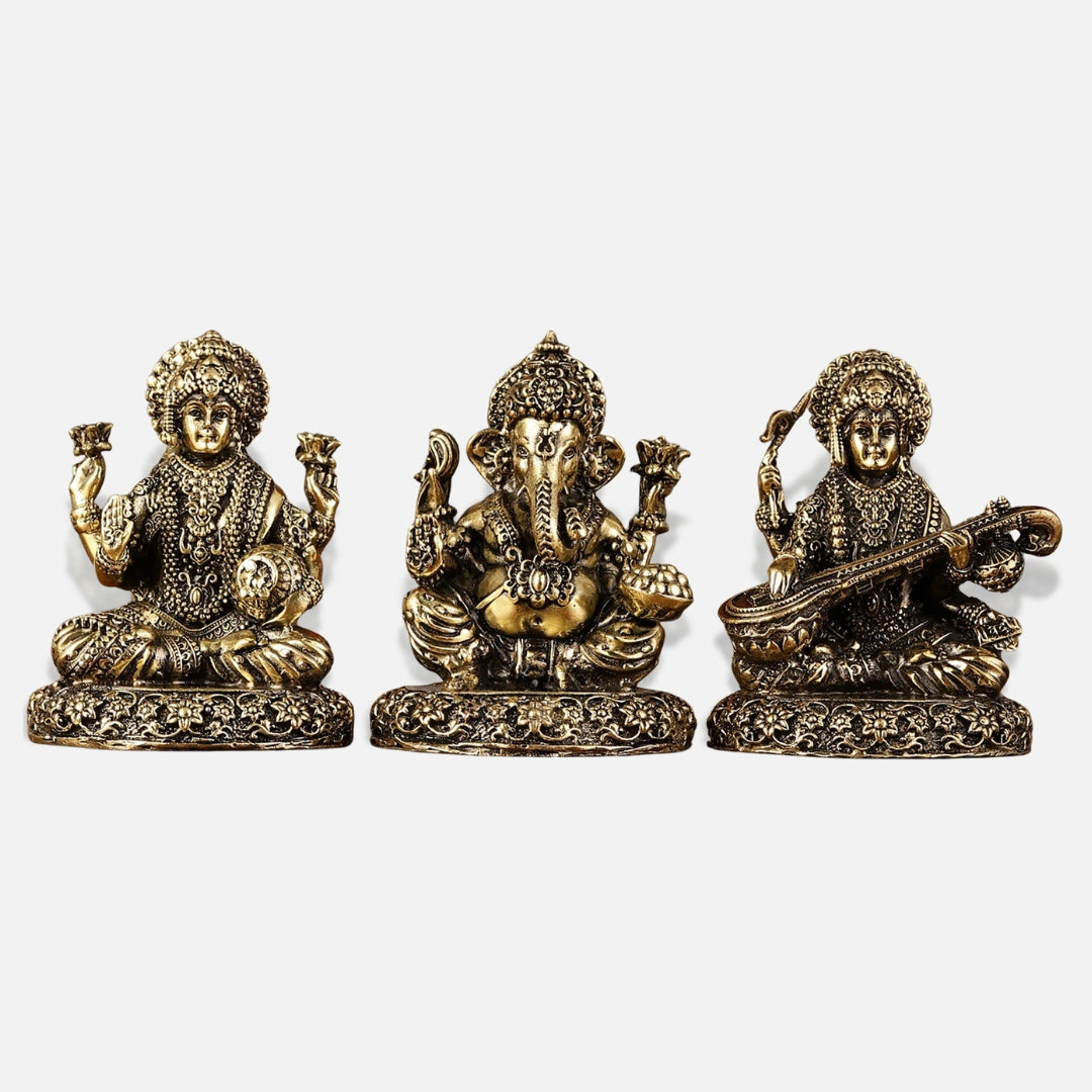 Lakshmi Ganesha Saraswati Brass Idol 3