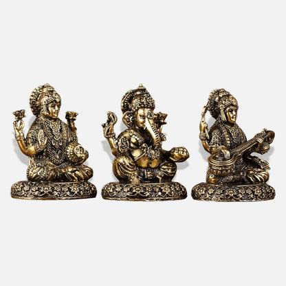 Lakshmi Ganesha Saraswati Brass Idol 3