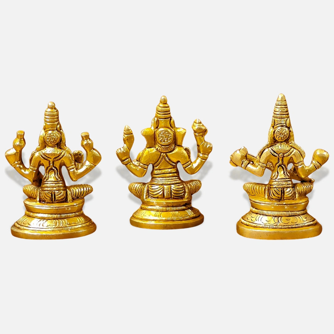 Lakshmi Ganesha Saraswati Brass Idol 4