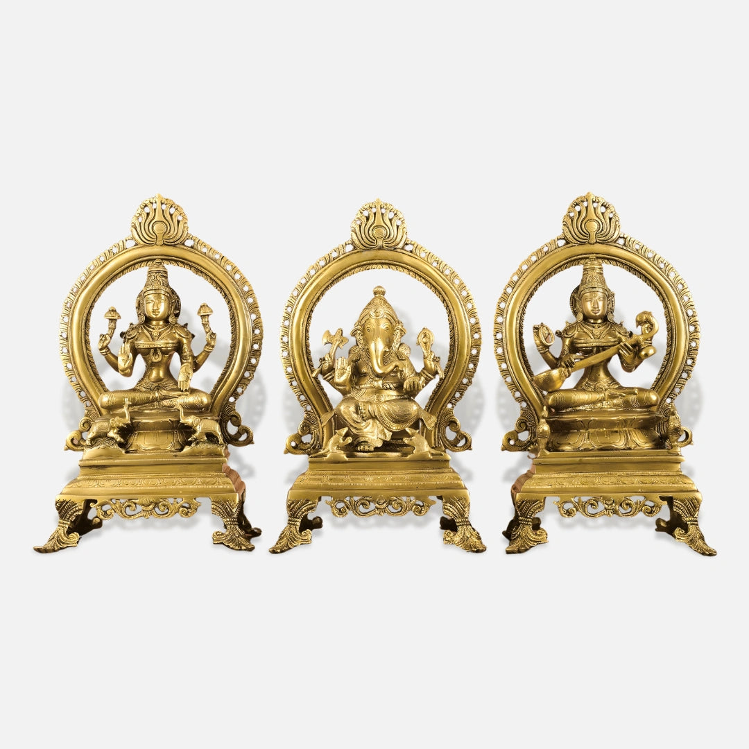 Lakshmi Ganesha Saraswati Brass Idol 5