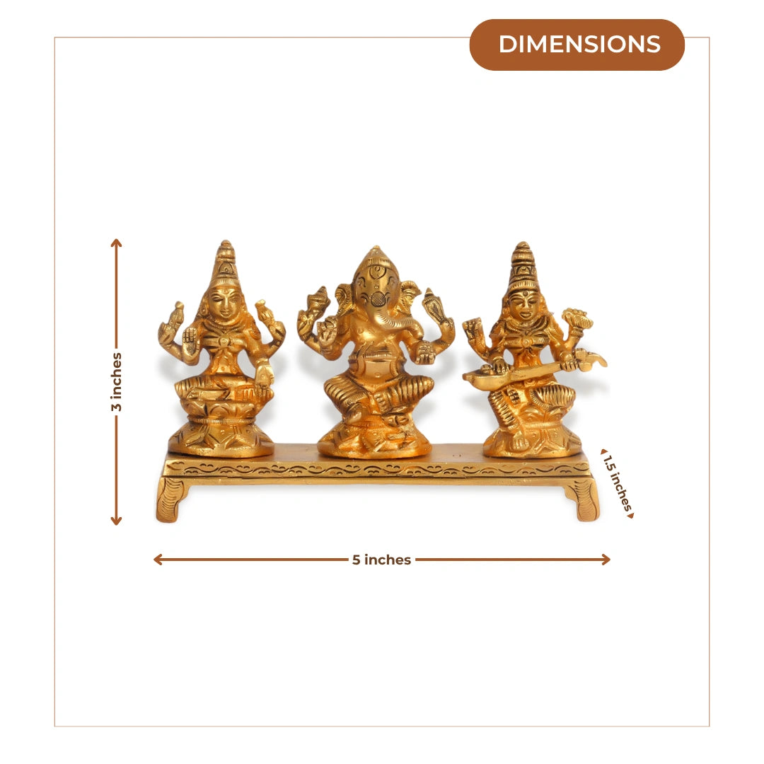 Lakshmi Ganesha Saraswati Brass Idol 6