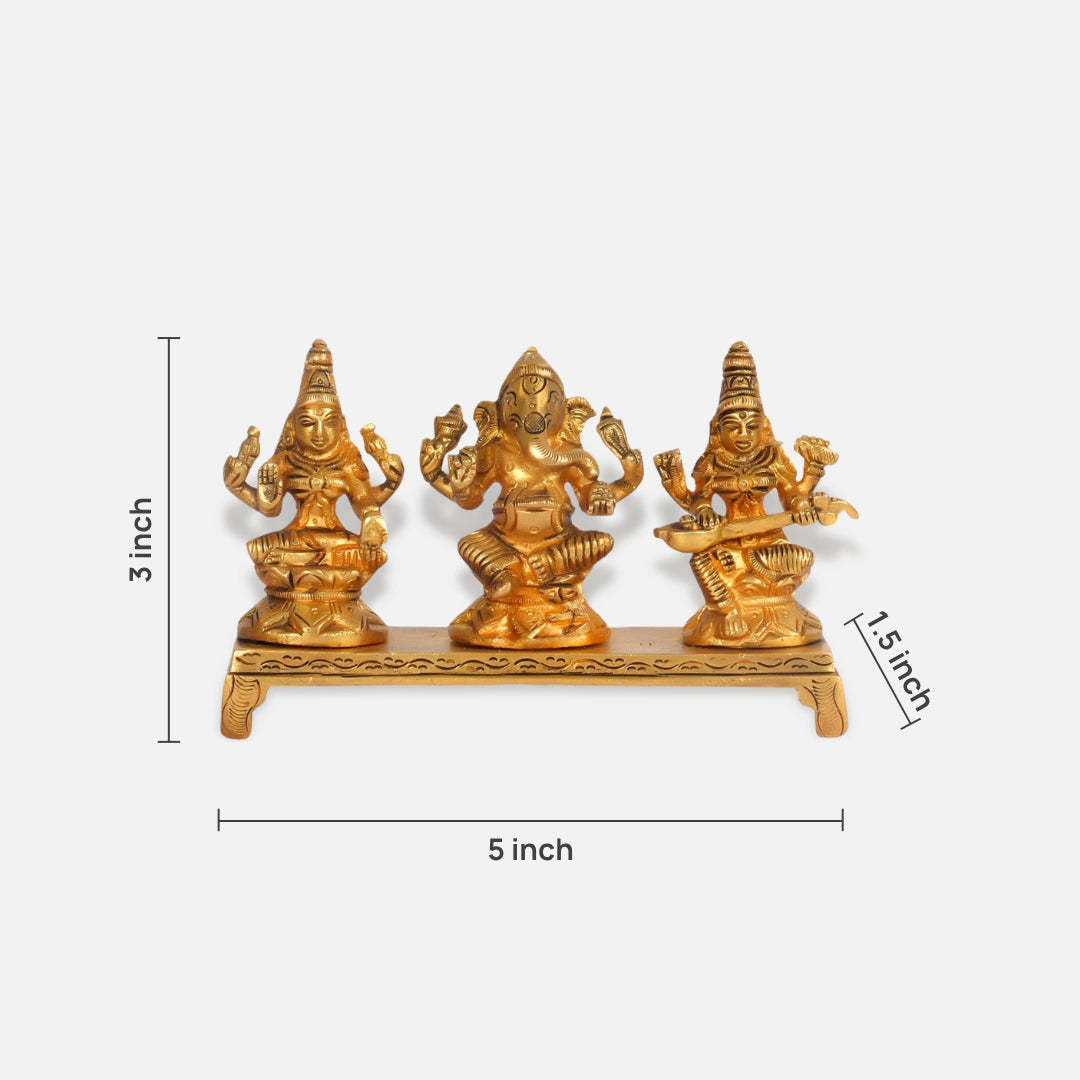 Lakshmi Ganesha Saraswati Brass Idol 6