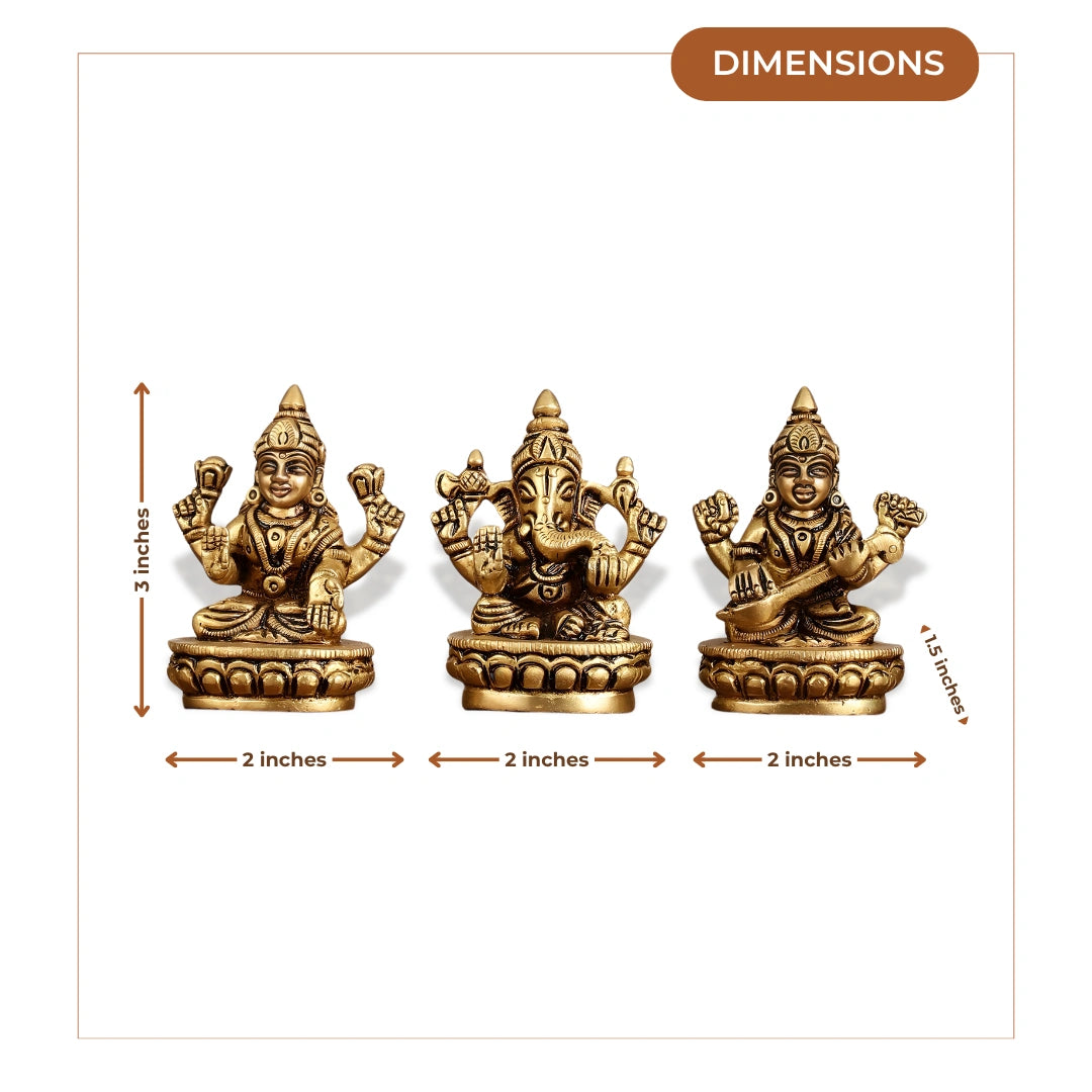 Lakshmi Ganesha Saraswati Miniature Brass Idol