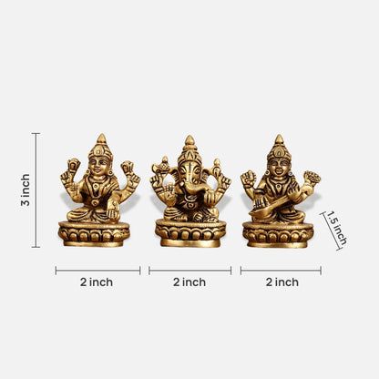 Lakshmi Ganesha Saraswati Miniature Brass Idol