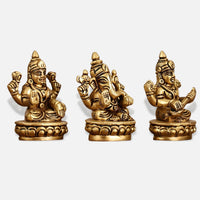 Lakshmi Ganesha Saraswati Miniature Brass Idol