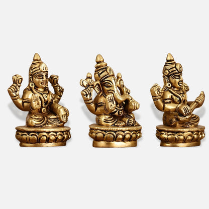 Lakshmi Ganesha Saraswati Miniature Brass Idol