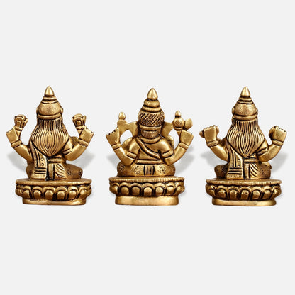 Lakshmi Ganesha Saraswati Miniature Brass Idol