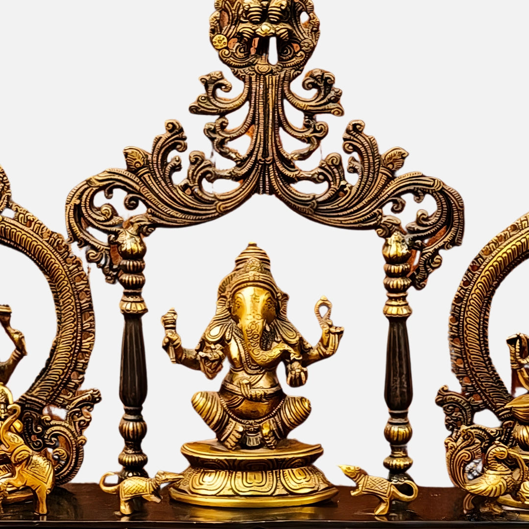 Brass Lakshmi ganesh Saraswati Idol with Singhasan 2