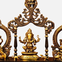 Brass Lakshmi ganesh Saraswati Idol with Singhasan 2