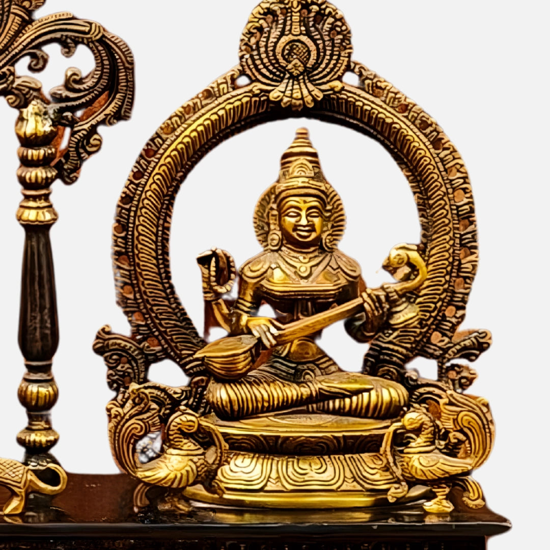 Brass Lakshmi ganesh Saraswati Idol with Singhasan 2