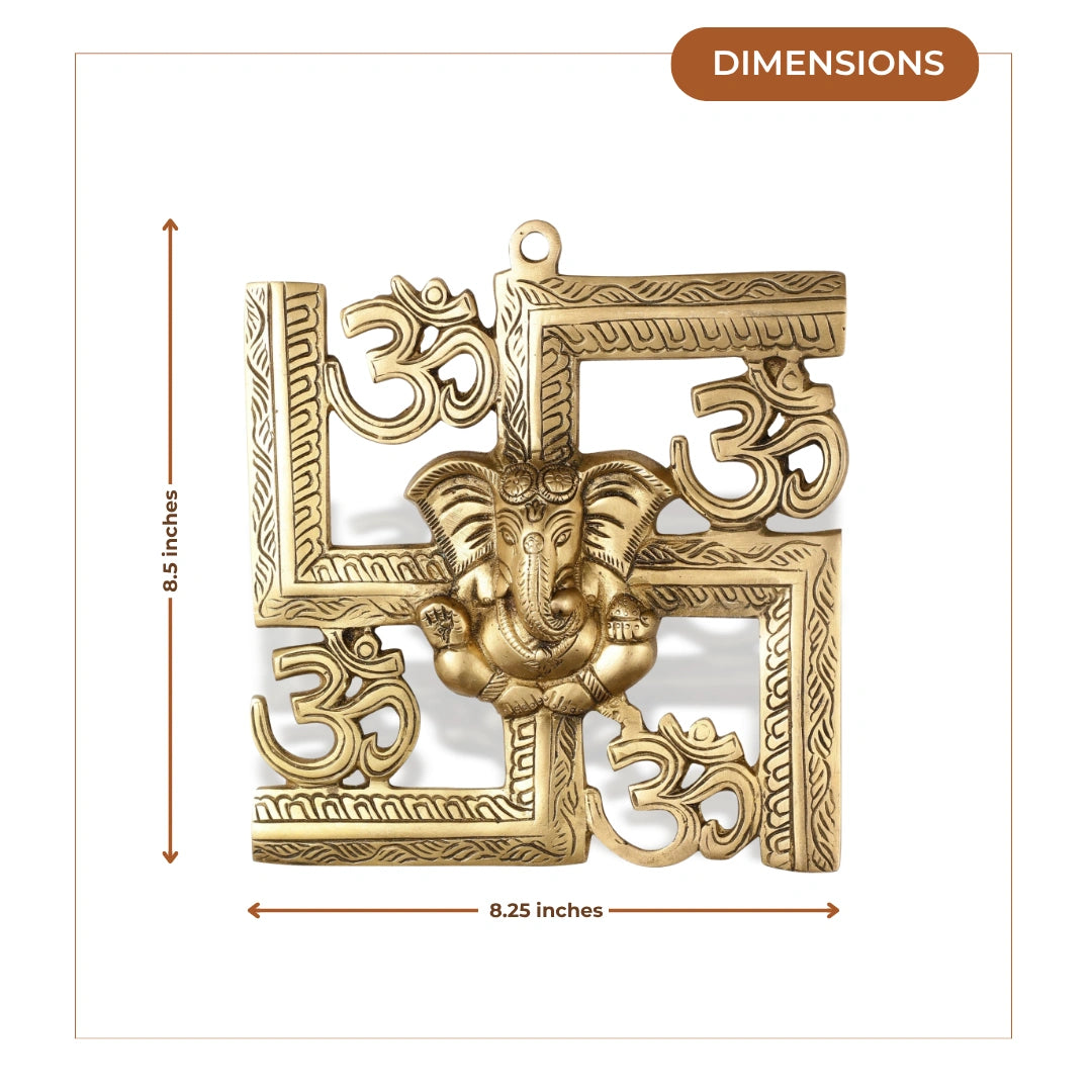 Swastik Ganesha Brass Wall Hanging with Om Symbols