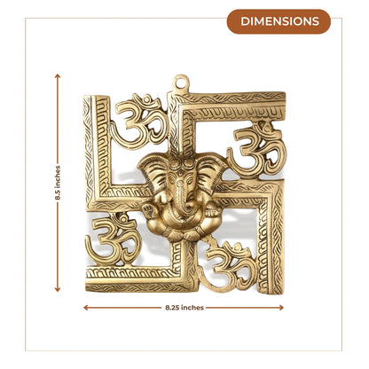 Swastik Ganesha Brass Wall Hanging with Om Symbols