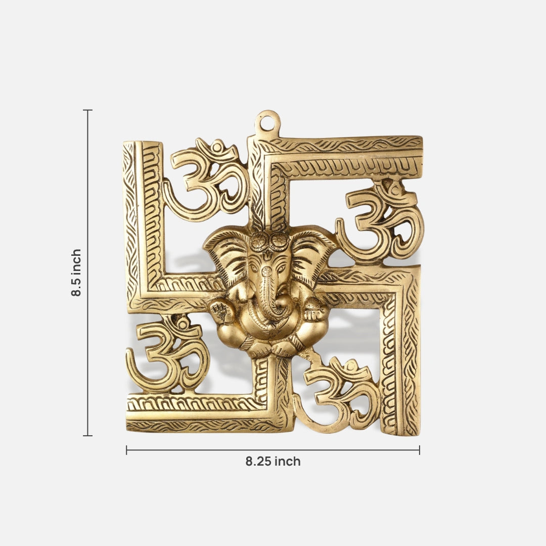 Swastik Ganesha Brass Wall Hanging with Om Symbols