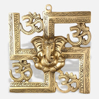 Swastik Ganesha Brass Wall Hanging with Om Symbols