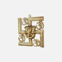 Swastik Ganesha Brass Wall Hanging with Om Symbols