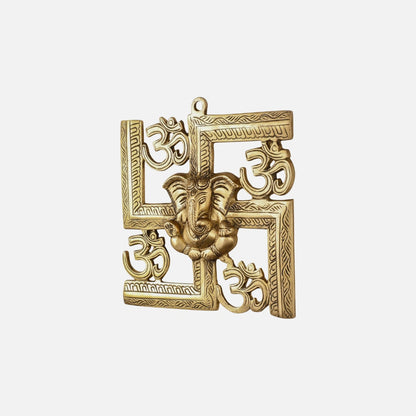 Swastik Ganesha Brass Wall Hanging with Om Symbols
