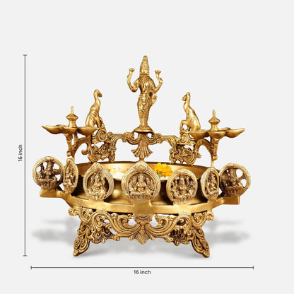 Brass Oil Lamp with Lord Vishnu and Elephant Brass Idol