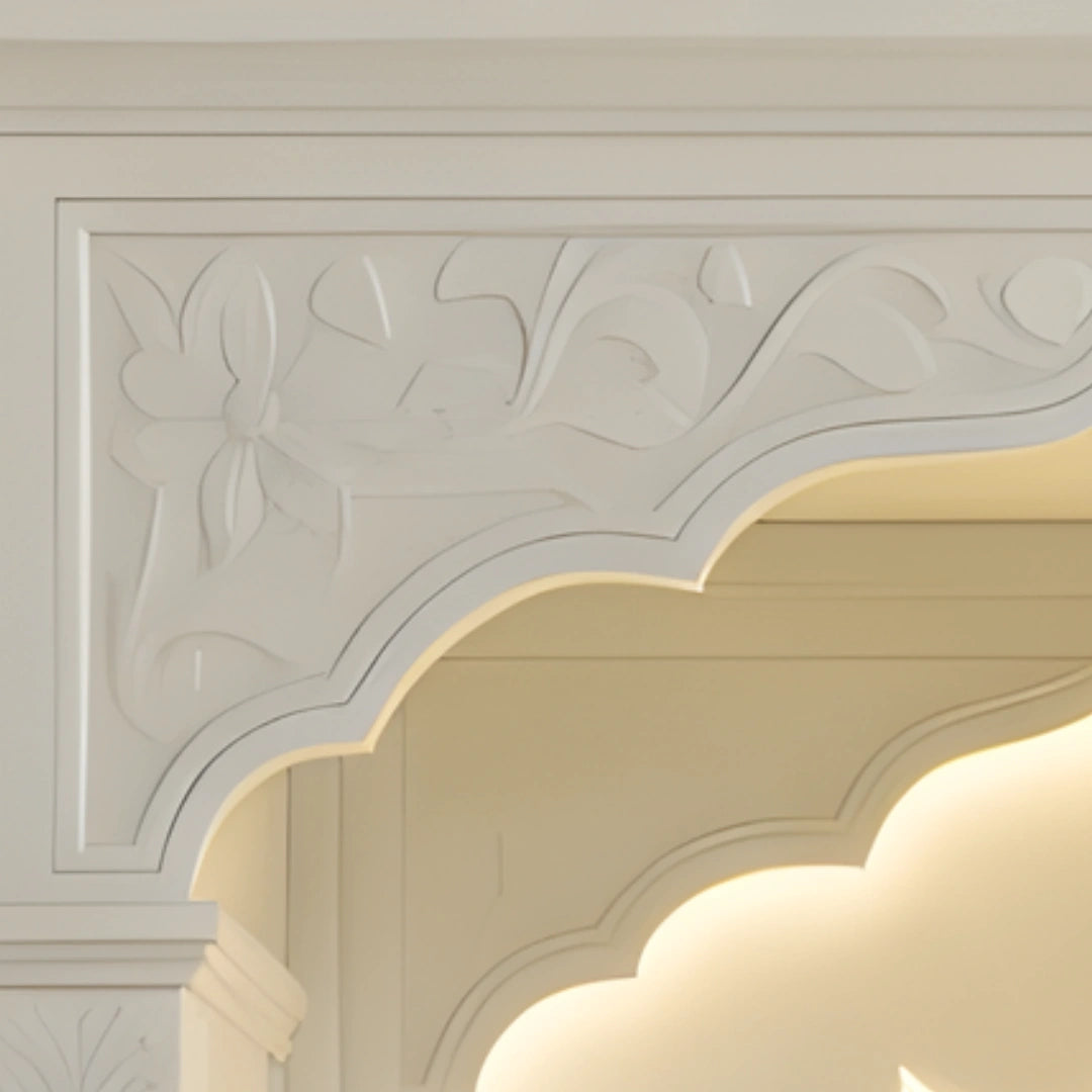 close image of Nityalaya Teak Wood Mandap (White)  close view