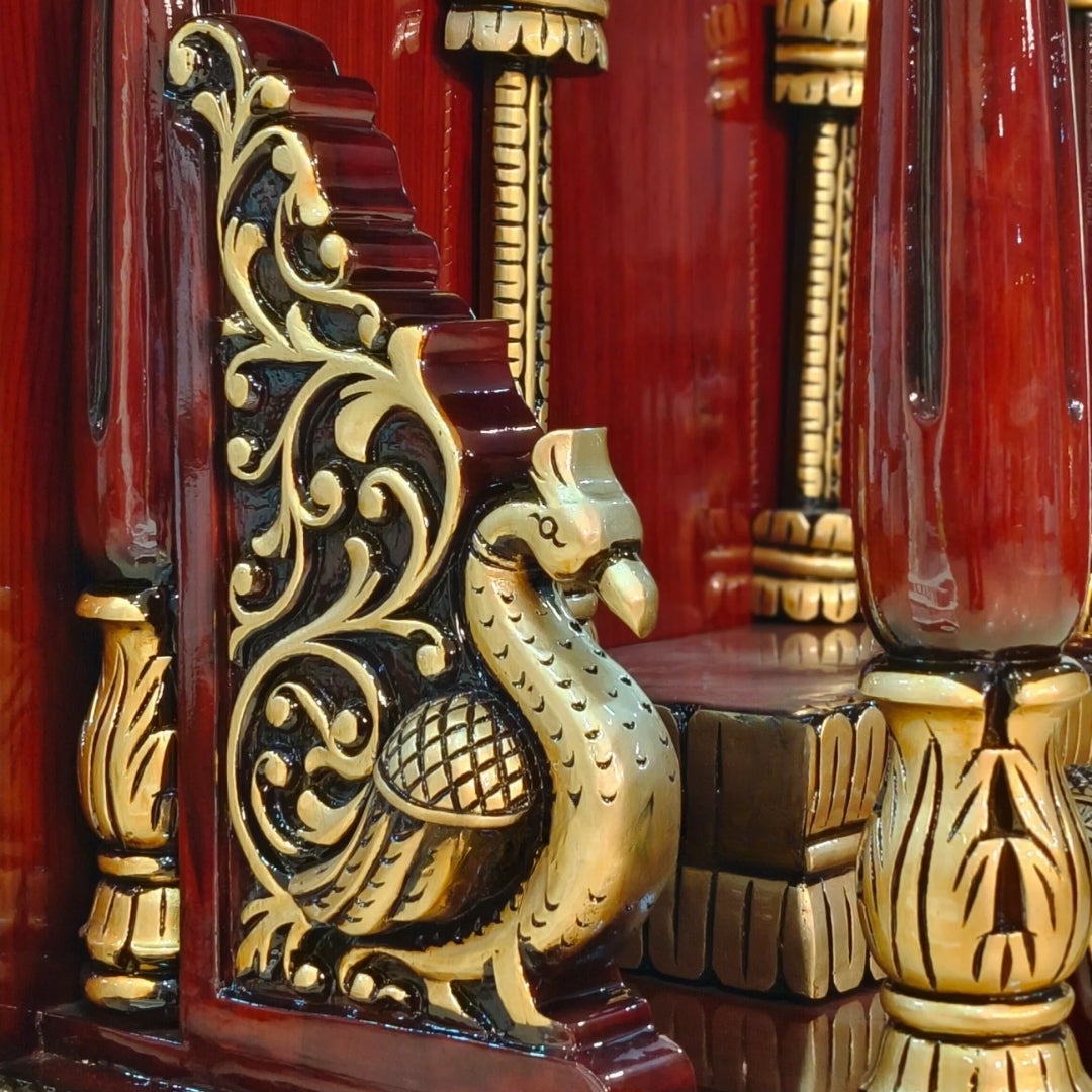 close view Padmavasa Teak Wood Mandap (Bown Gold) 