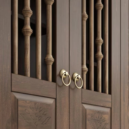 close view  of Anandam Teak Wood Pooja Mandap with Door (Brown) 