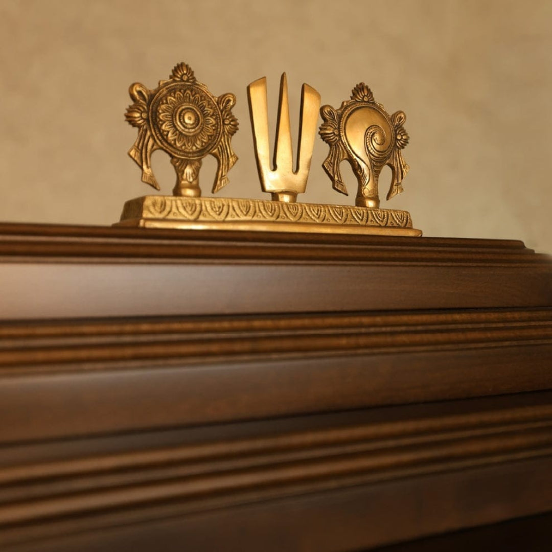 close view of Divyasthal Teak Wood Pooja Mandap with Door (Brown) 