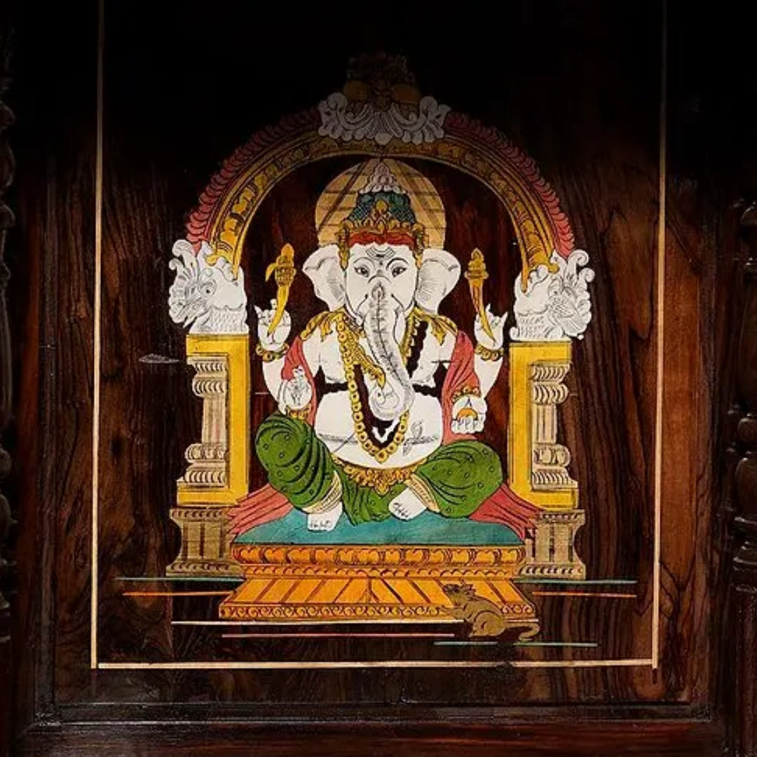 close  view of Kesari Teak Wood Mandir (Brown) 
