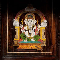 close  view of Kesari Teak Wood Mandir (Brown) 